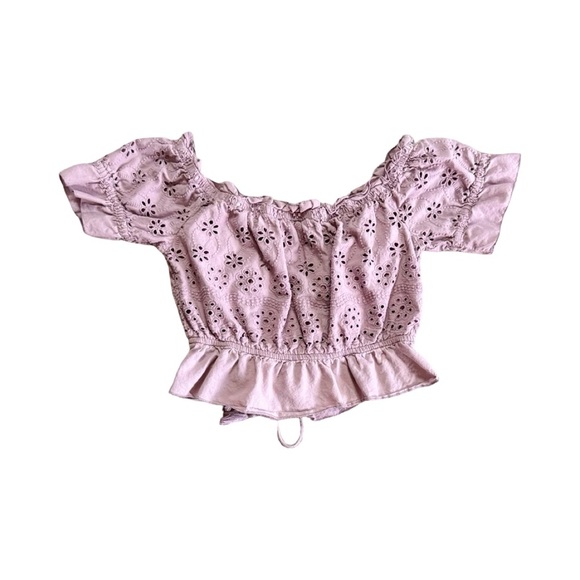 Purple Lavender Eyelet Off-Shoulder CropTop 100% Cotton Small - Picture 3 of 10